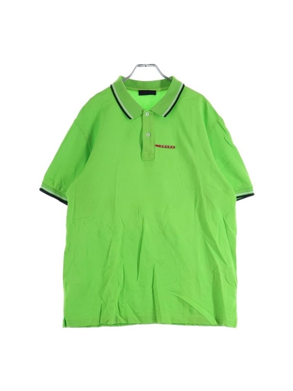 Prada Front Rubber Logo Cotton Short Sleeve Polo Shirt Green